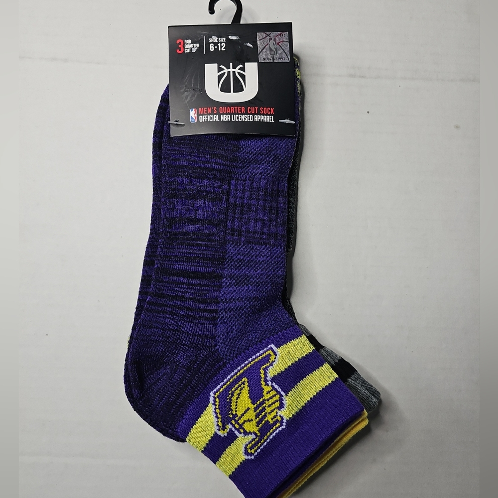 NBA UNK Los Angeles Lakers Men's 1/4 Cut Socks 3 Pair Size 6-12 New Yellow Gray